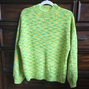 Cider Women's Oversized Multicolor Neon Green Crewneck Sweater